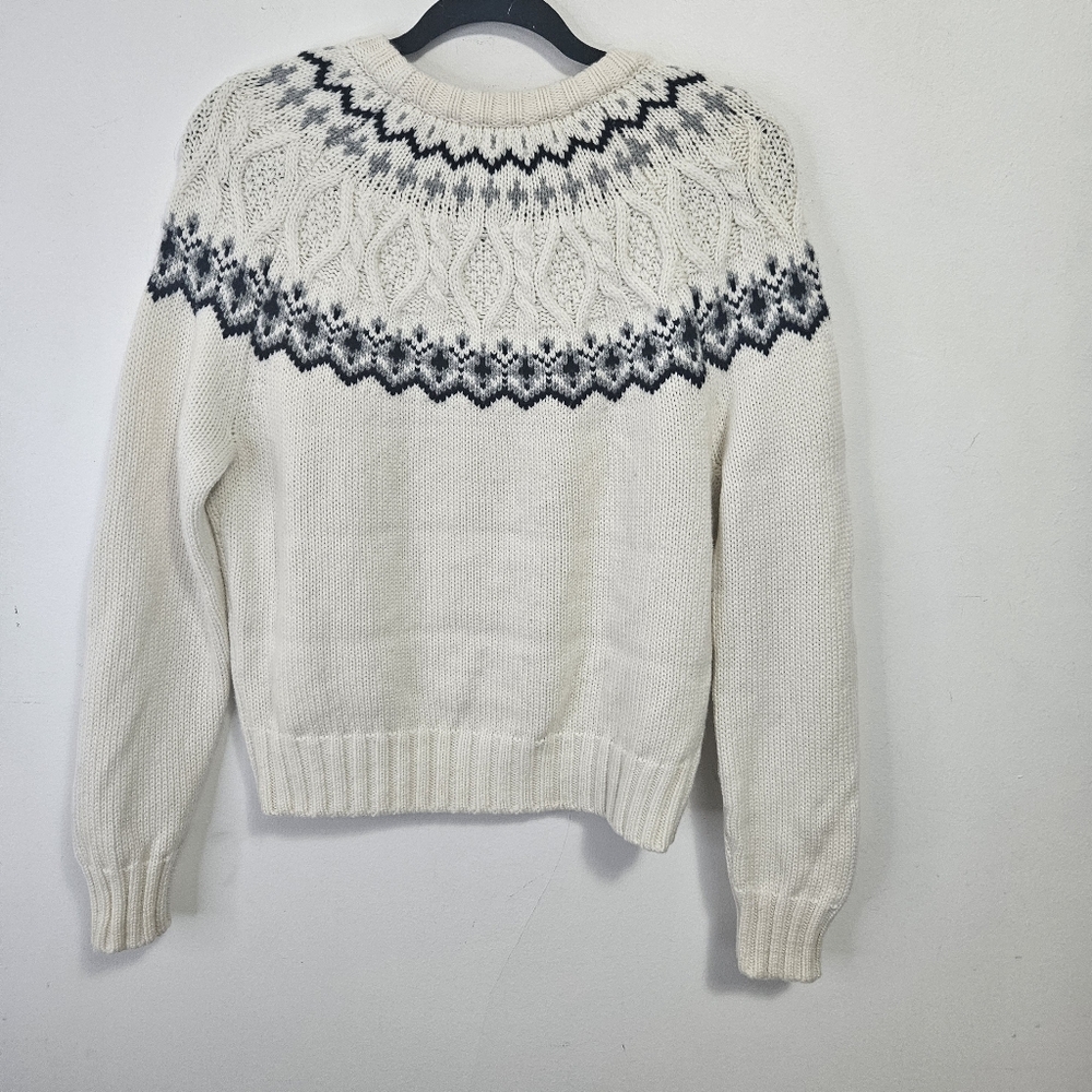 Lilysilk Fair Isle Crewneck Sweater XS  Wool Cashmere Off White Cable - Picture 9 of 12
